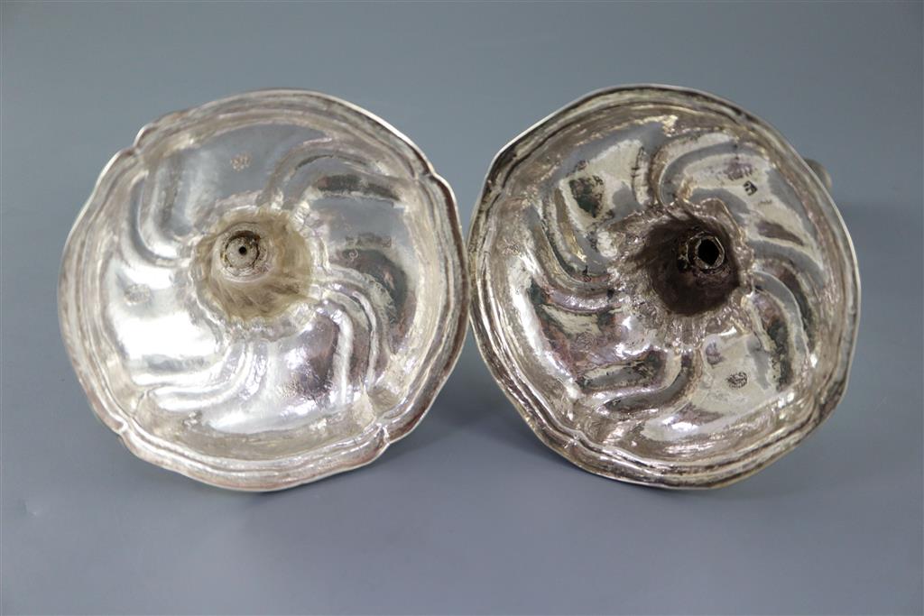 A pair of mid 18th century Danish silver candlesticks,